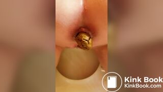 Lady poops in toilet