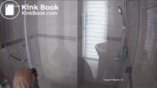 A blonde chick takes a shit in bathroom (mirror)