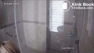 A blonde chick takes a shit in bathroom (mirror)