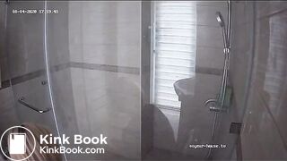 A blonde chick takes a shit in bathroom (mirror)