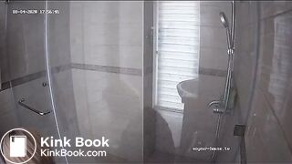 A blonde chick takes a shit in bathroom (mirror)