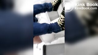 Pervert getting kicked while Latina Milf Pooping