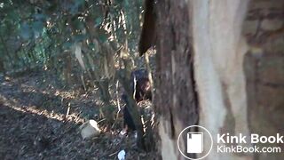 Latina lady shits outdoors, shows TP