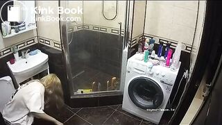 A young chick shit in the bathroom