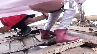 Girls shitting in floor toilet at concert