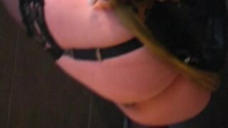 pissing and shitting in the shower and smeared her sexy breasts with it