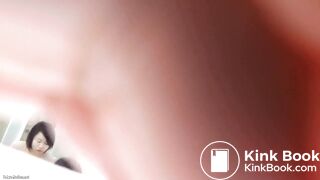 Few Asian girl shitting on public toilet