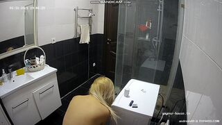 pretty blonde pooping in bathroom