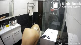 pretty blonde pooping in bathroom