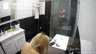 pretty blonde pooping in bathroom