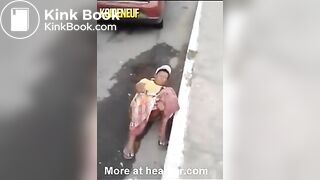 Woman pooping gets knocked over