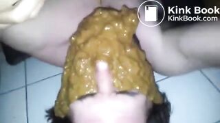 Girl poop diarrhea into slave mouth