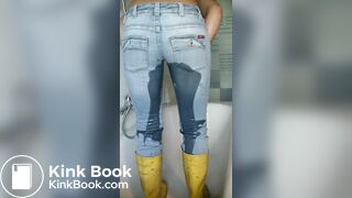 Shit and piss in jeans with yellow boots