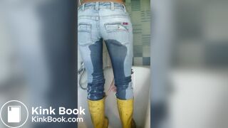 Shit and piss in jeans with yellow boots
