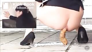 Asian girls pooping in the street - video 2