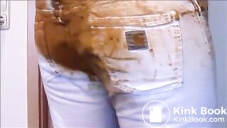 Girl shitting in white jeans