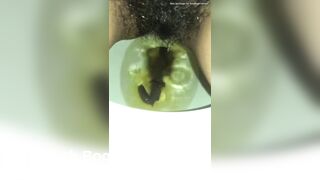 Latin girl takes a long poop