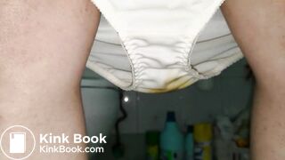 Let take off this lovely yellow pure panty to see the shit filled inside!!