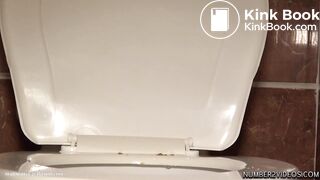 Girl Pees and Poops While Squatting on Toilet