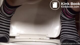 Girl Pees and Poops While Squatting on Toilet