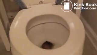 Girl poop in toilet big turd