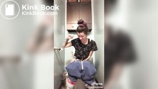 Brunette on Tik Tok pooping