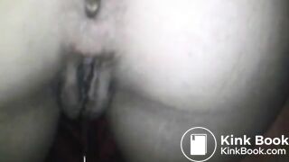 Girl releases a brown sausage... close up view