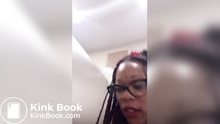 Nasty ebony chick shits in urinal and spits