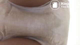 Japanese girl messes and wets diaper in public bathroom