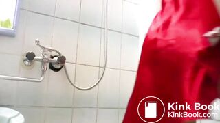 beautiful blonde girl makes great sound while shitting