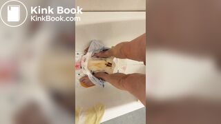 Slave daddy pees over his dirty diaper