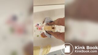 Slave daddy pees over his dirty diaper