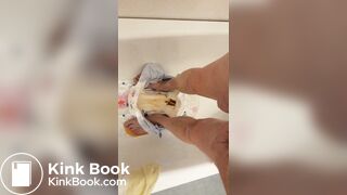 Slave daddy pees over his dirty diaper