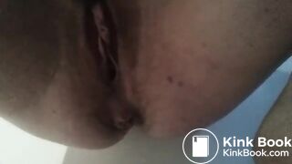 Hairy girl takes a great shit