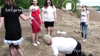 girls caught a man on the beach and pooped in his mouth