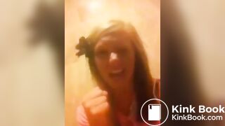 Annoying chick films herself pooping in public bathroom