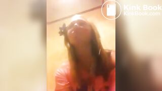 Annoying chick films herself pooping in public bathroom