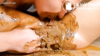Messy lesbian scat action