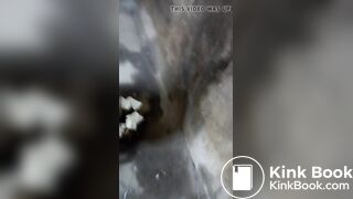 woman with a gorgeous ass shitting in a toilet built on the street