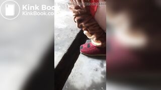 woman with a gorgeous ass shitting in a toilet built on the street