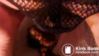 Fishnet panty poop in bath