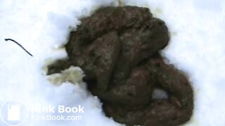 Woman shitting in snow