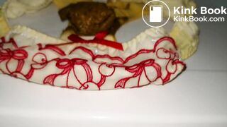 Look at this huge shit in that lovely cherries pattern panty!!