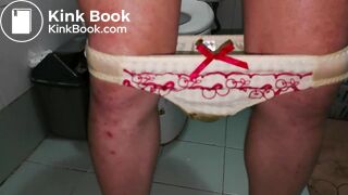 Take off this lovely cherries pattern panty to see the shit filled inside!!