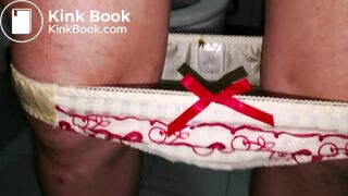 Take off this lovely cherries pattern panty to see the shit filled inside!!