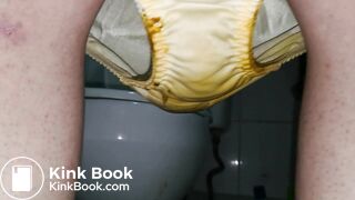 Take off this lovely cherries pattern panty to see the shit filled inside!!