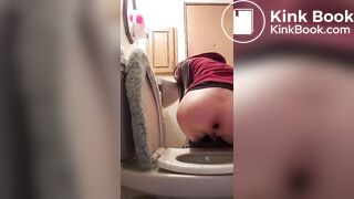 Teen girl big poop toilet