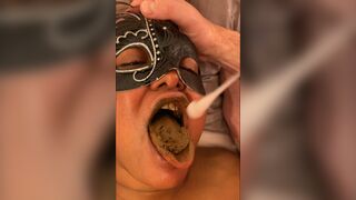 Fresh turds from my ass, washed down with spit and cum.