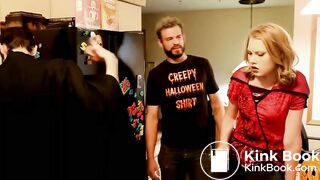 beautiful girl with two guys went into the house and went to take a shit in