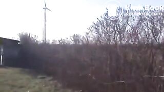 Girl took off jeans and take a shit on the meadow